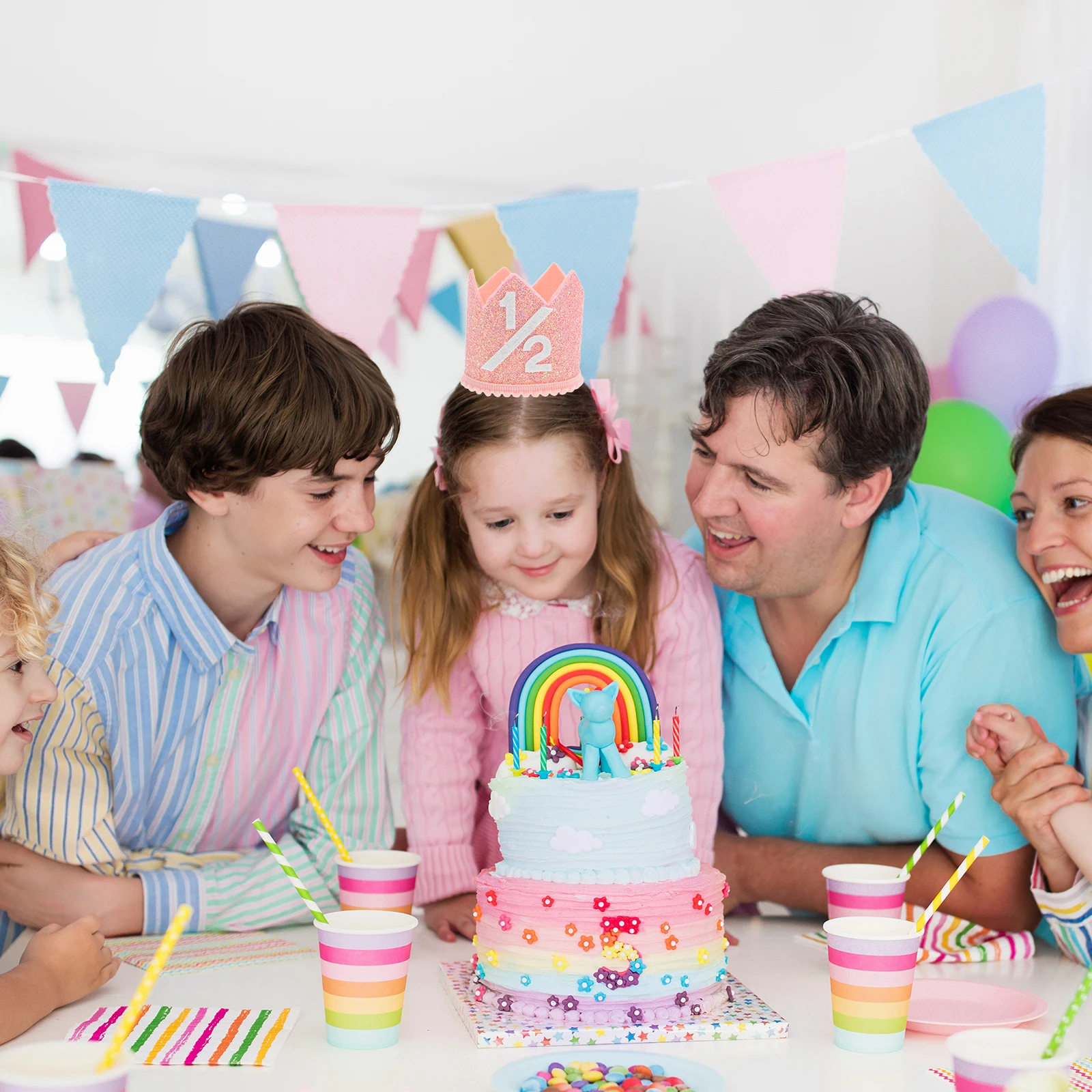 

1 2 Birthday Crown Hat for Kids and Adults Stylish Festive Party Hat Decorative Headwear Photo Props for Birthday Celebration