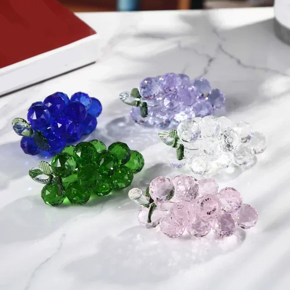Crystal Grape Ornament High-end Luxury Clear Grape Handicrafts Purple Grapes Figurine Home Decoration Creative Xmas Gift