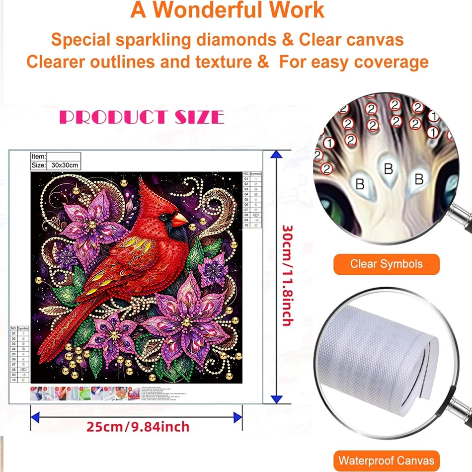 5D DIY Flowers Animals Art Craft Partial Special Shaped Drill Diamond Painting Birds Decoration 30x30cm