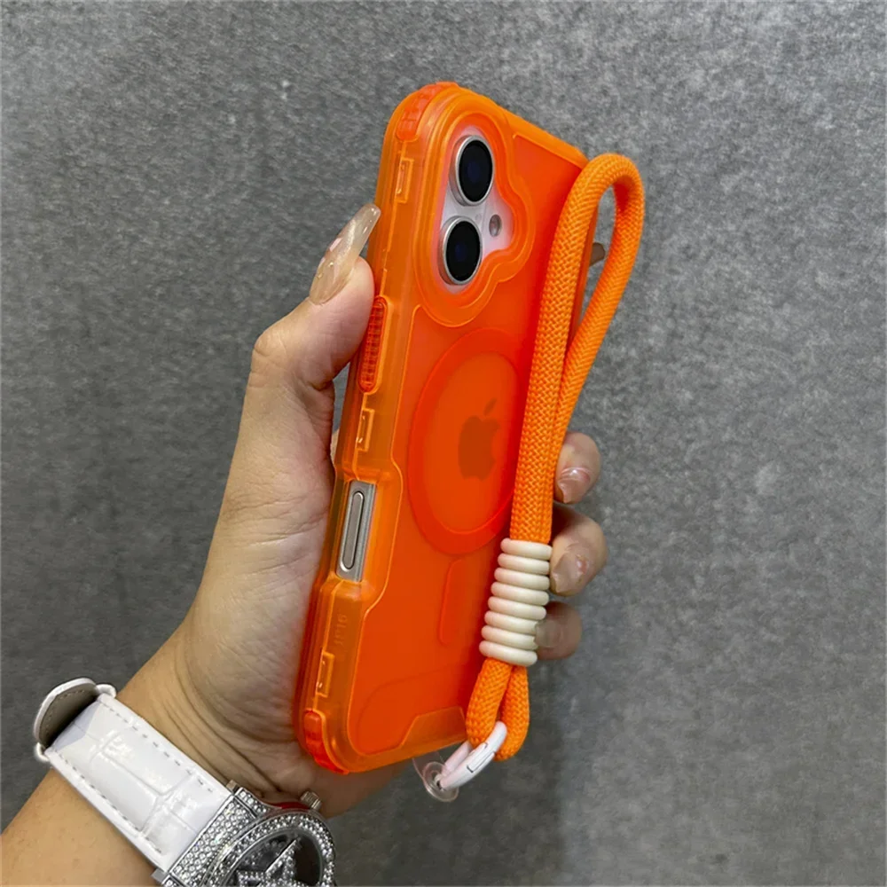 Luxuriöse Matte Panzerhülle für Magsafe Handyhülle für iPhone 17 18Pro 14 13 15 16Pro Max Bunte Handgelenkschlaufe Stoßfeste Abdeckung – Detail 13