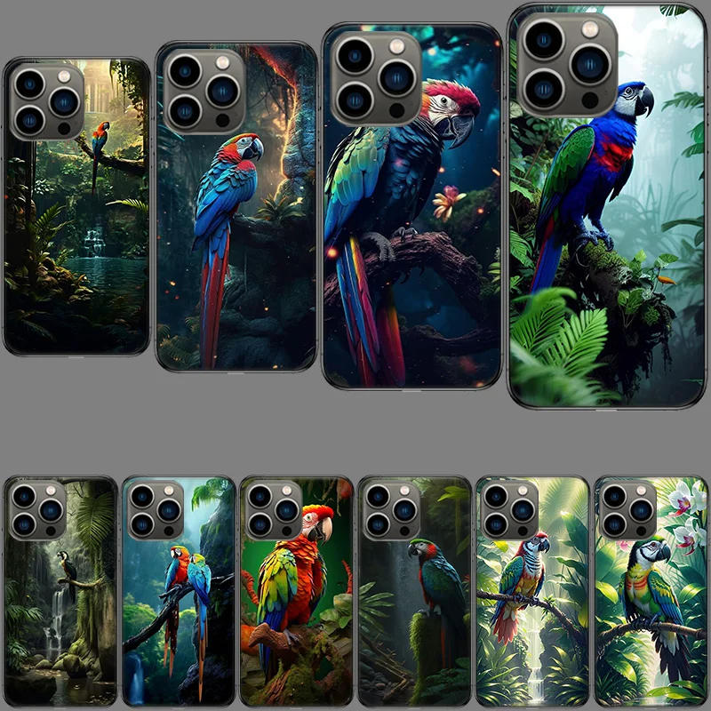 Parrot Bird Rainforest Phone Case For Apple Iphone 15+ 14 Plus 16 Pro Max 12 13 Mini 11 Pro X XS Max XR Cover Shell Coque