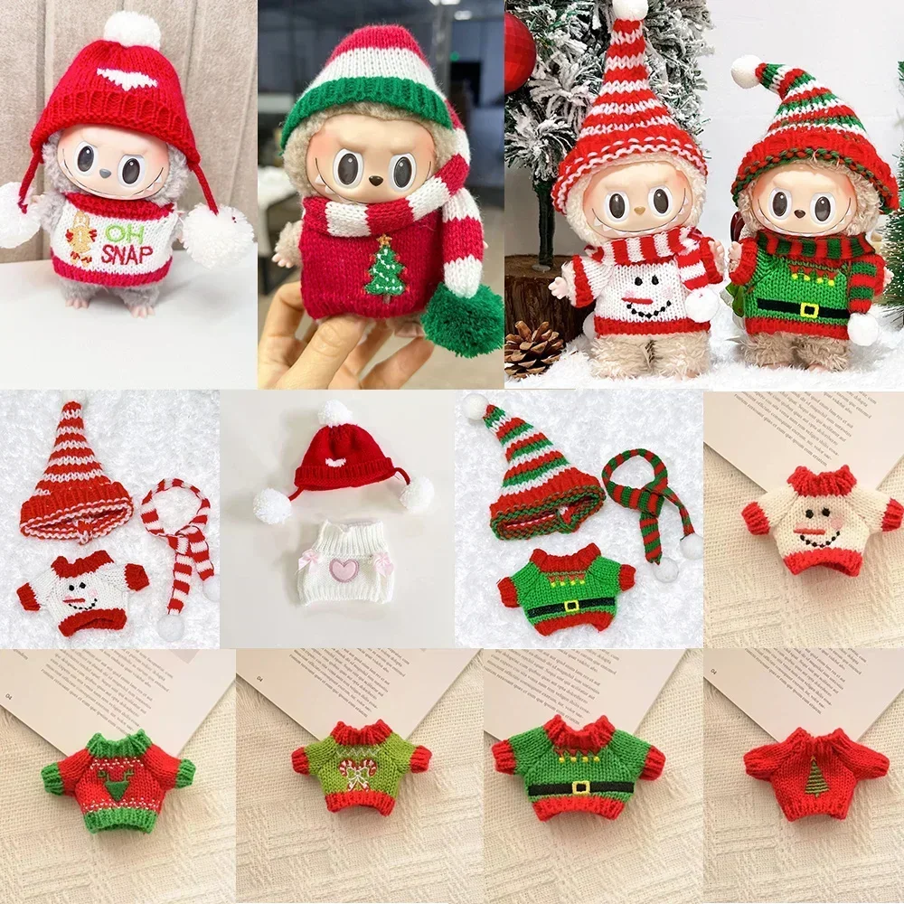 17cm Mini Doll'S Clothes Outfit Accessories for Korea Kpop Exo Labubu Idol V1 V2 Winter Christmas Sweater Scarf Set Clothing