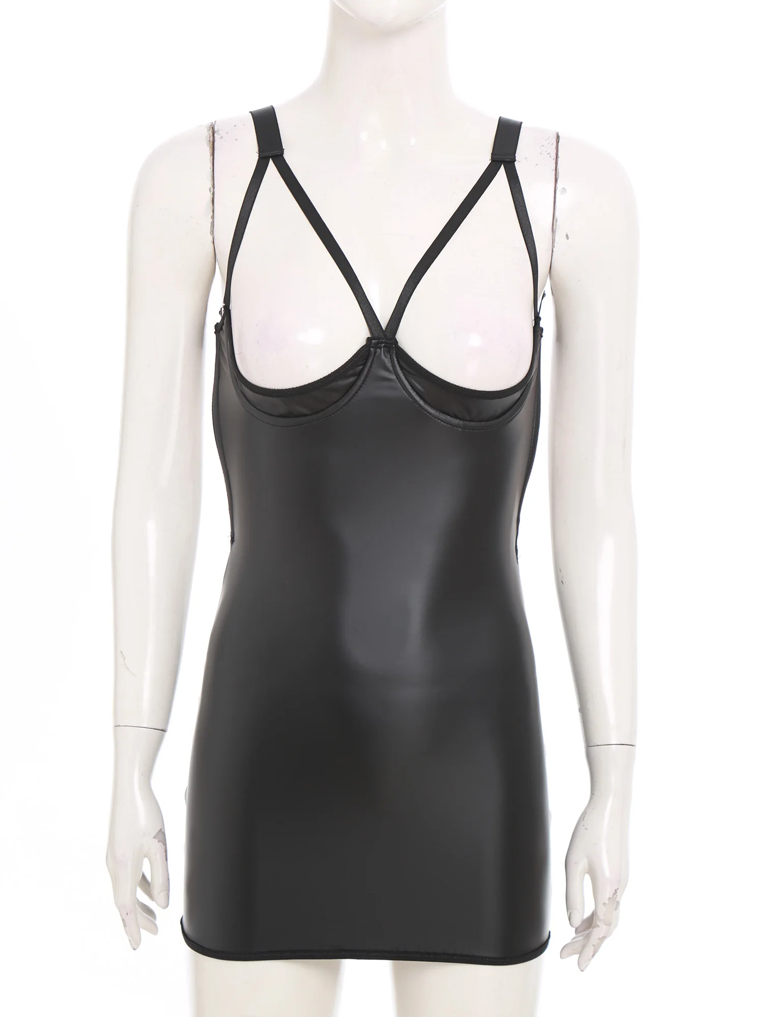 Abito da donna in morbida pelle PU, abito a tubino con fionda senza schienale, mini abito aderente, indumenti da notte, abiti da club, camicie da notte