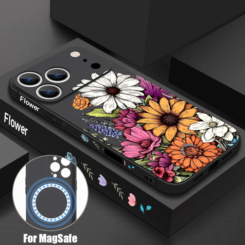 Sonnenblumen-Blumendruck Magnetische Handyhülle für iPhone 17e 17 16 15 14 13 Pro Max 16e 13 für MagSafe Kabelloses Laden Weiche Schutzhülle