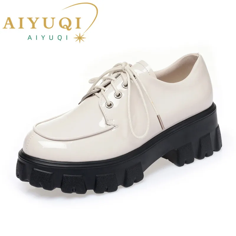 AIYUQI Shoes Loafers Women Platform Genuine Leather Ladies Casual Shoes Lace Up British Style Student Shoes Girls