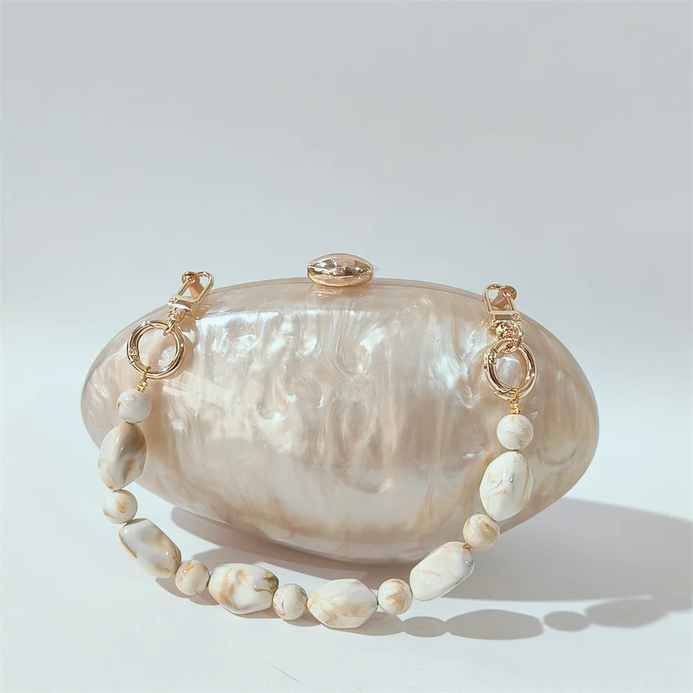 

European American Party Shoulder Bag Oval Acrylic Handbags Luxury Elegant Evening Bags Nude Champagne Marble Female Shell Purse