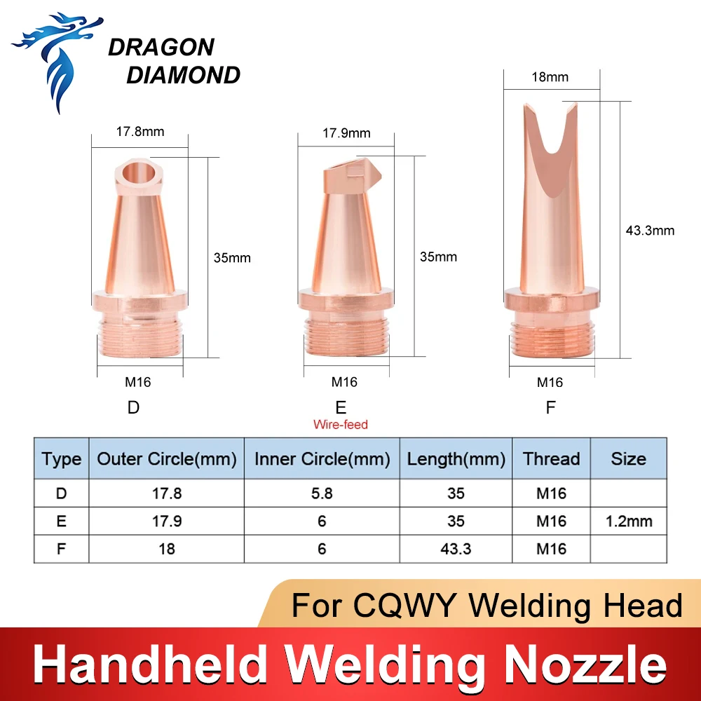 Original Laser Welding Nozzle Copper Hand-held Head Thread M16 Type A-H Cutting Nozzle For CQWY Handheld Welding Machine