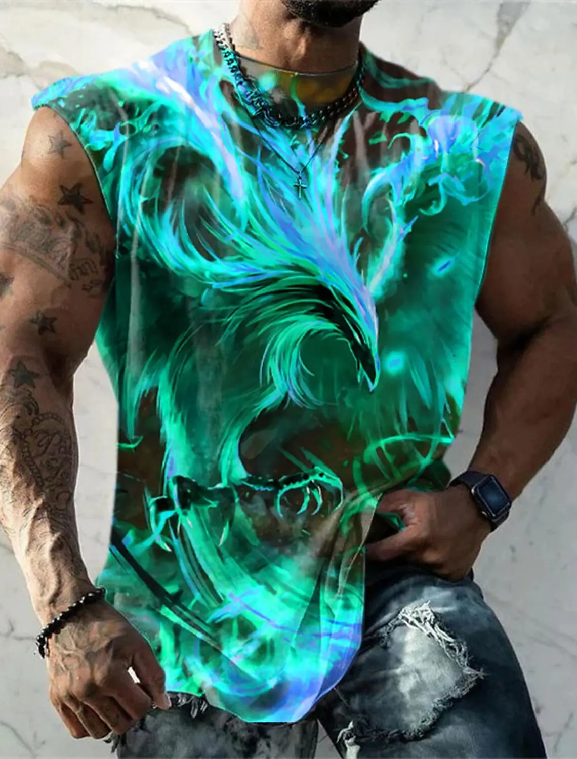 Four Seasons Vest Men\'s Gym Training Clothing Quick Dry Bodybuilding Sleeveless Shirt Men\'s Vintage Boat Rudder Print Vest