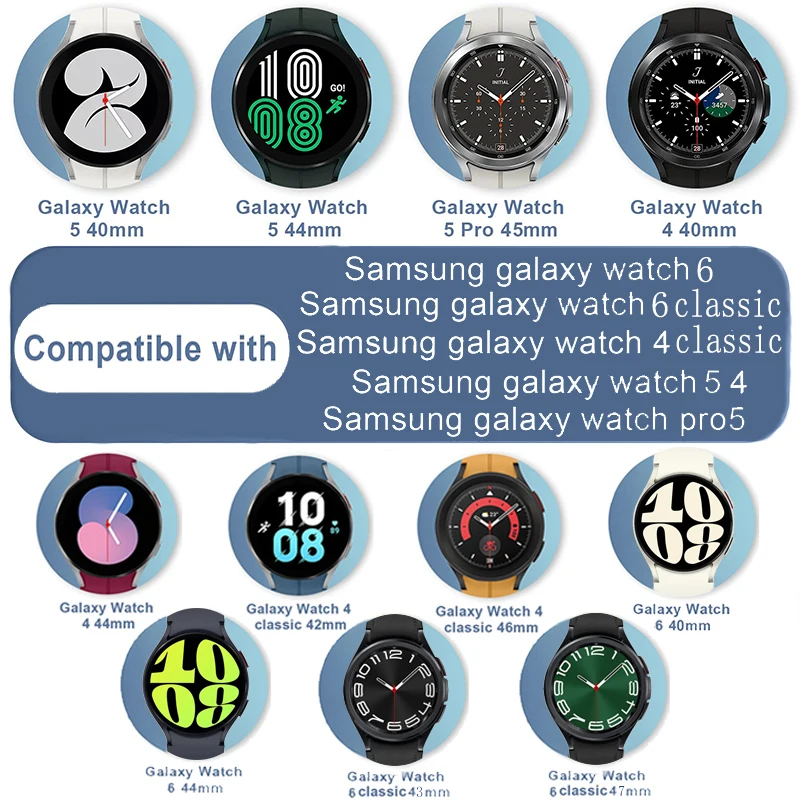 สายซิลิโคนสำหรับ Samsung Galaxy Watch 7/6 44มม. 40มม. สร้อยข้อมือ Galaxy Watch 5/5pro 45มม./4/4 CLASSIC 46มม./6 CLASSIC 47มม. /fe