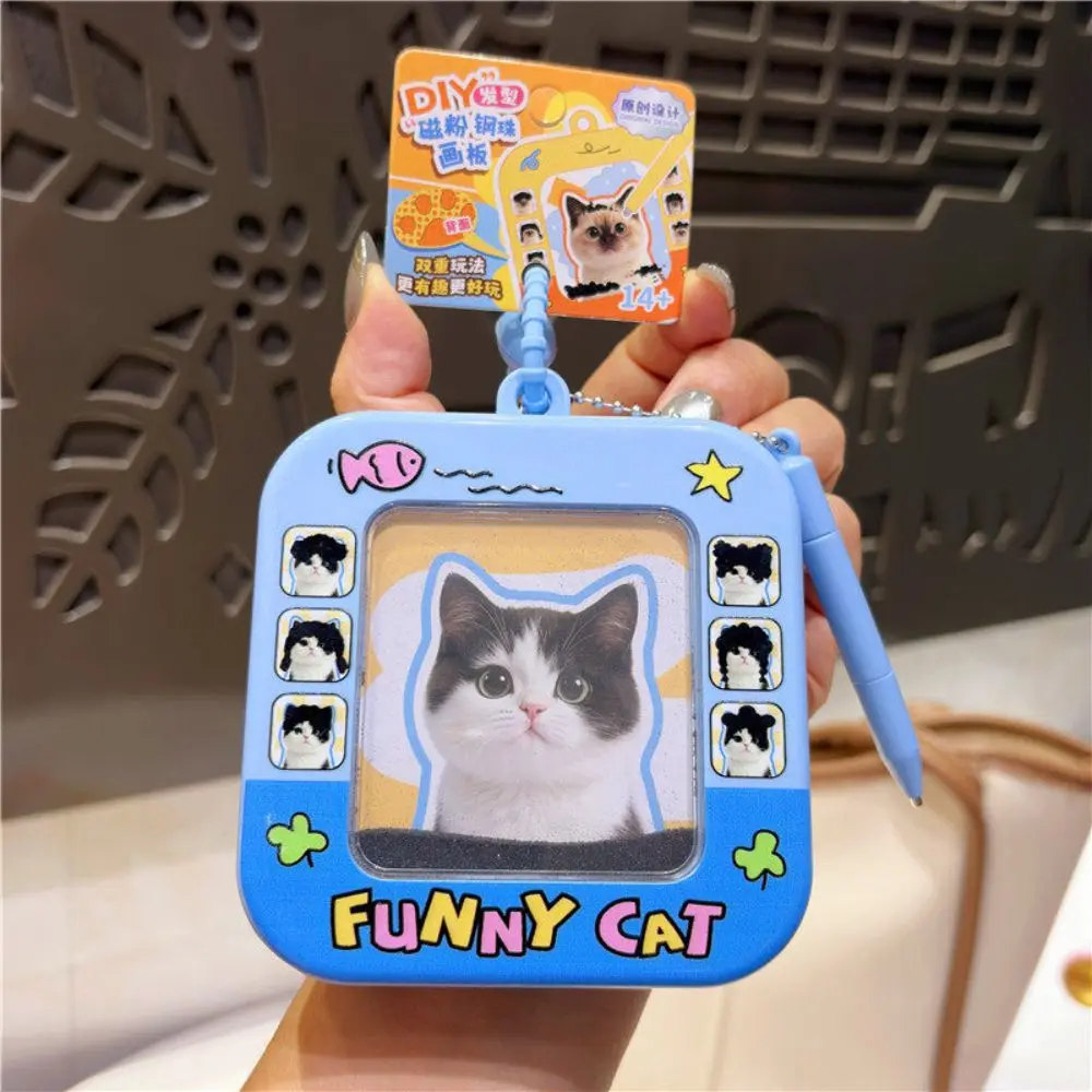 Portable DIY Hair Style Keychain Cute Cartoon Cat Styling Pendant Creative Reusable Magnetic Drawing Painting Board