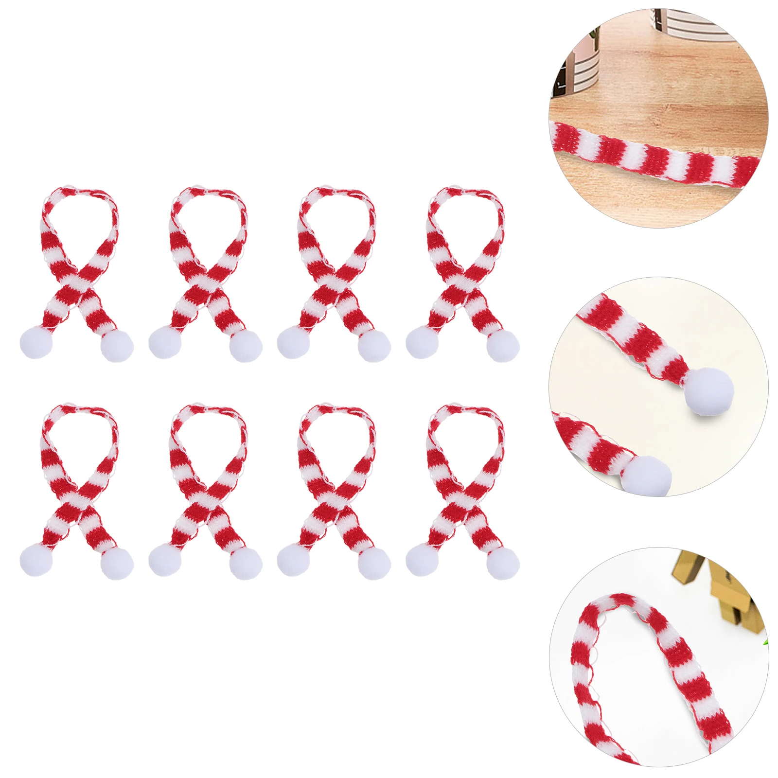 

8Pcs Christmas Mini Scarves Red White Striped Knitted Neckerchief Decorative Accessory Little Pet Bottle Snowman Holiday Props