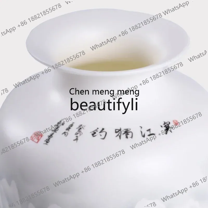 Dehua suet jade white porcelain vase master hand-painted collection art 