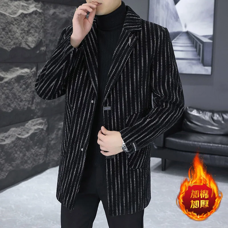 

2023 Winter Korean Fashion Woolen Coat for Men Long Casual Business Wool Blends Jackets Social Streetwear Overcoat windbreaker