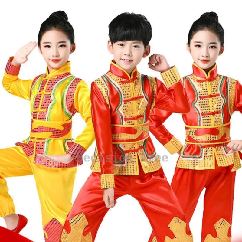 2025 Children's Chinese Martial Arts Suit Drumming Suit National Waist New Chinese Style Training Suit Dragon Dance Suit Set