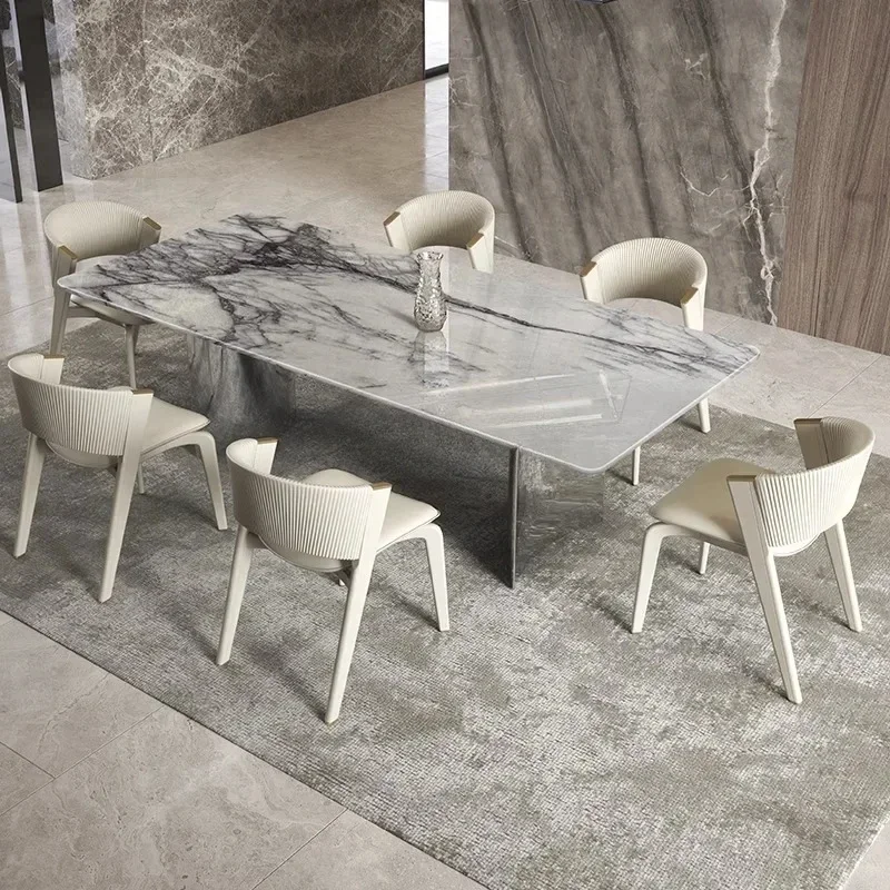 

Xiangxuemei natural marble dining table Italian light luxury high-end rectangular luxury stone dining table