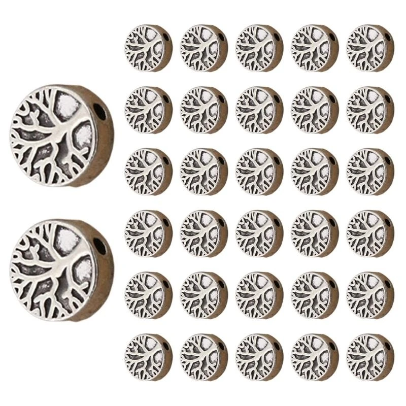 

100pcs Silver Plated Alloy Life Tree Beads with Large Hole for European Styles Bracelets and Jewelry Making Tool