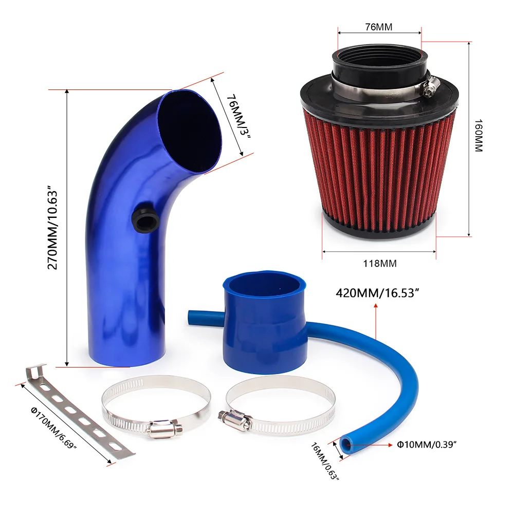 Car Modified Pieces  Universal Large Flow Mushroom Aluminum Alloy Intake Suit Air Filter Air Intake Set Suit