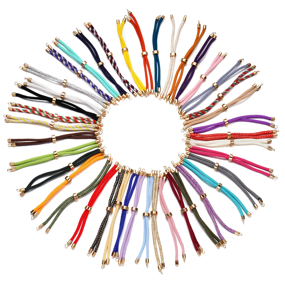 1pc Verstelbare Nylon Gevlochten Gedraaide Koorden Slider Vriendschapsarmbanden met Messing Koord Einde voor Sieraden Maken DIY Bevindingen