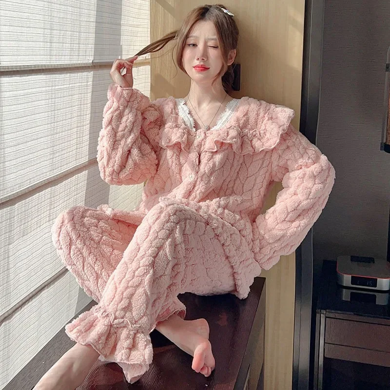 

Sweet Long Sleeve Lazy Wind A Loungewear Set Can Be Worn Outside Wintertime Online Celebrity New Style in Vogue Pajamas Female