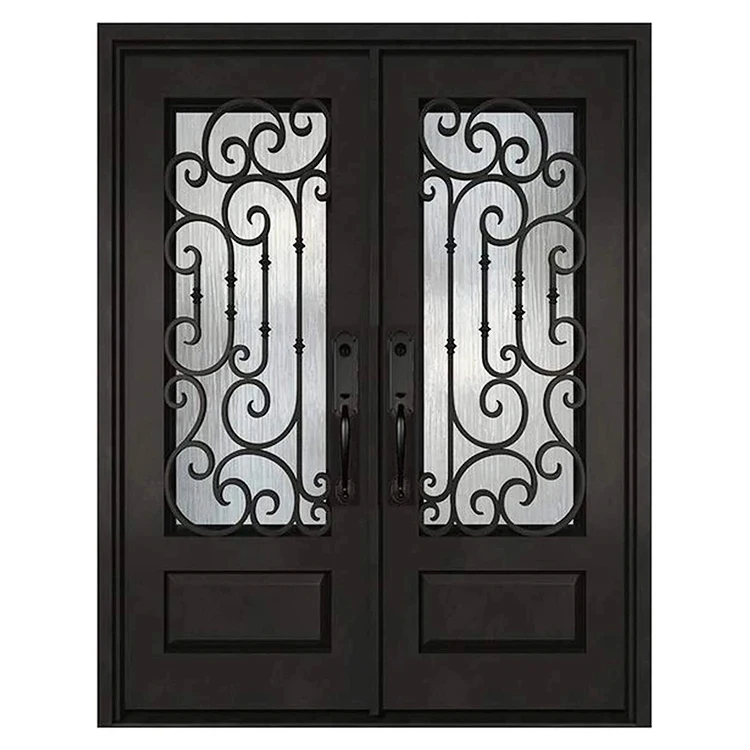 Custom Residence Main Front Entrance Metal Door Security Door Design Outer Entrance Black Double French Wrought Iron Door