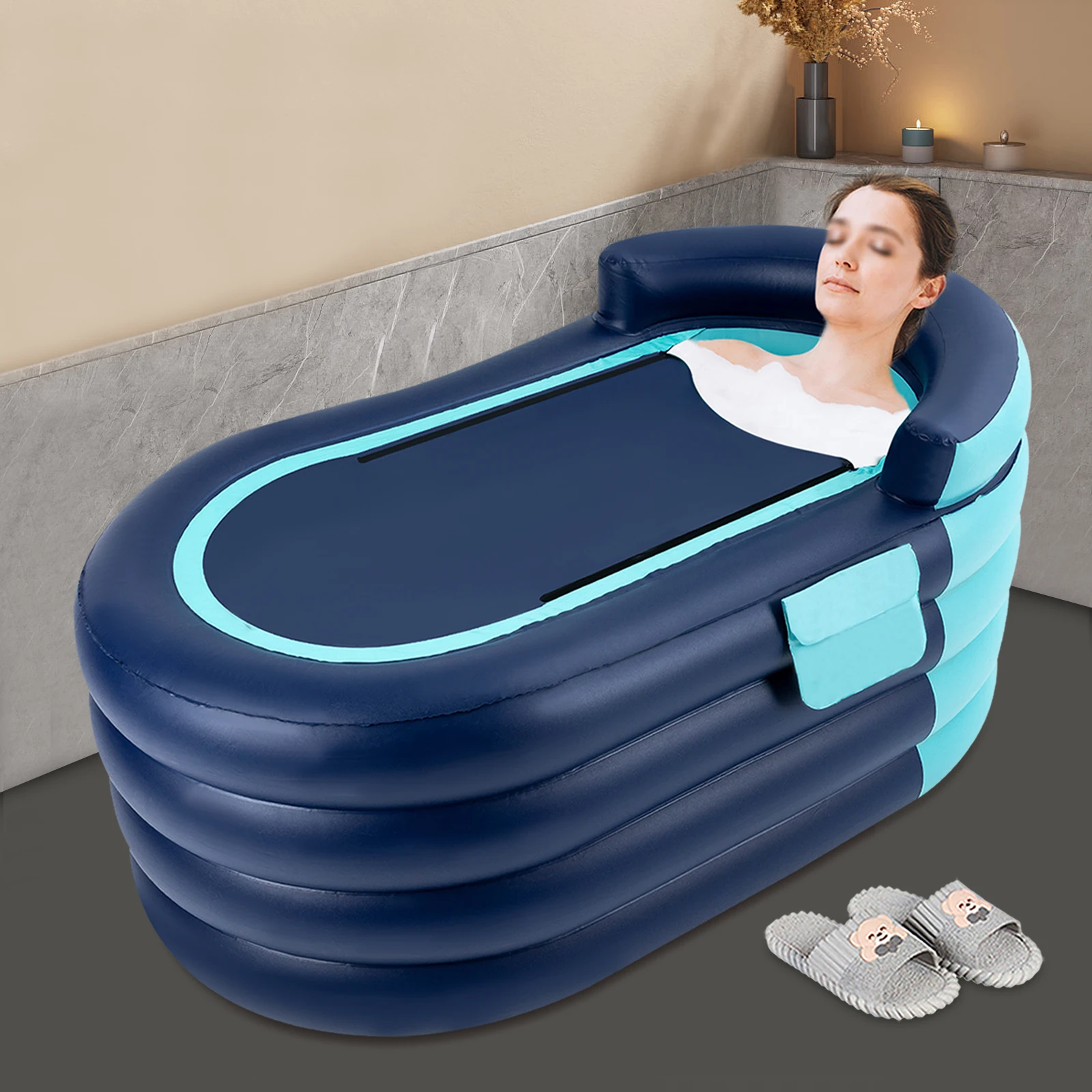 อ่างอาบน้ำเป่าลมสำหรับผู้ใหญ่ 100 กก./220 ปอนด์ พร้อมปั๊มลมไฟฟ้าไร้สาย เหมาะสำหรับสระว่ายน้ำและห้องน้ำในบ้าน