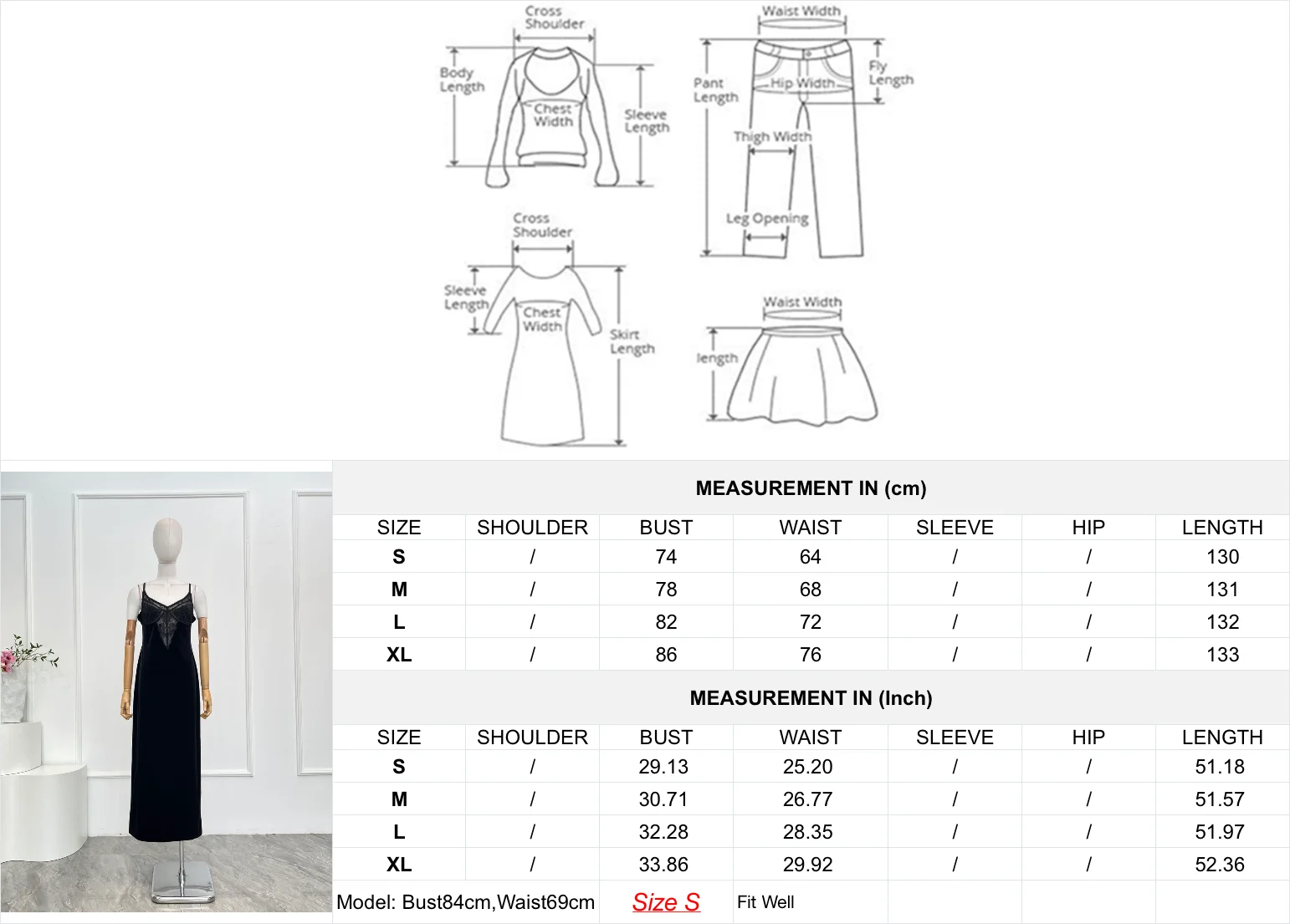 Schwarzes ärmelloses, rückenfreies Spitzen-Midikleid aus Samt für Damen