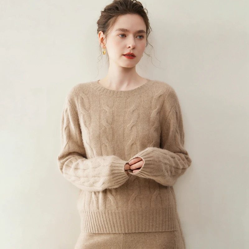 

Autumn Winter Soft Thick Warm Three-Strand Twist Blouse Women 100% Cashmere Sweater Casual Pullover Shirt Knitted Top Clothes