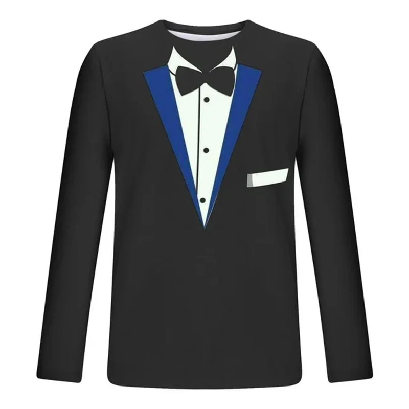 Realistic Suit Tuxedo 3D Printed Pattern T-Shirt Men Long Sleeve Casual Fashion T shirt Sweatshirt Breathable Streetwear Tshirt