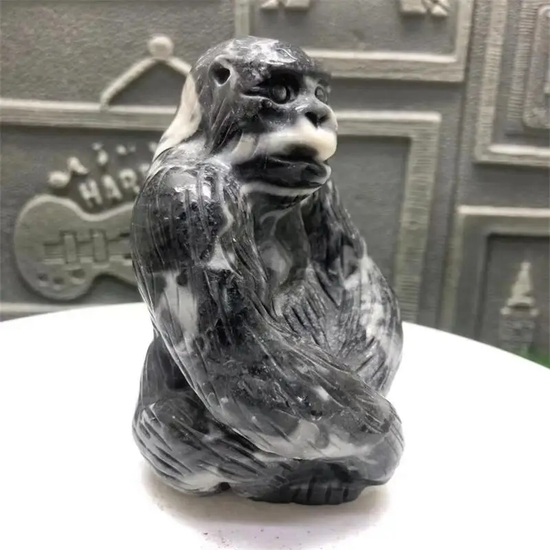 12CM Natural Taichi Stone Chimp Carving Healing God Animal Powerful Statue For Home Decoration Gift 1pcs