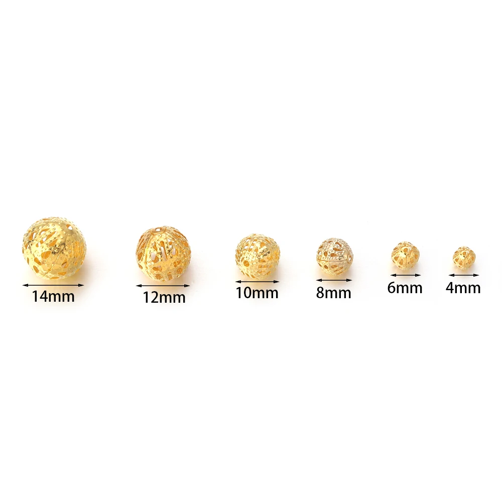 4/6/8/10/12/14mm Metal Iron Hollow Ball Flower Beads Filigree Round Loose Spacer Beads For Jewelry Making DIY Bracelets Findings
