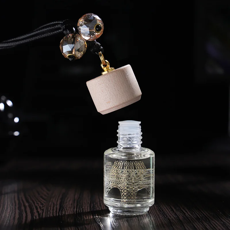 8ml Empty Car Perfume Bottle Hanging Pendant Glass Perfume Bottle With Wooden Caps Refillable Car Essential Oil Diffuser Bottle