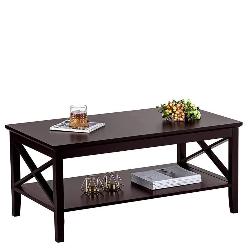 &Coffee table, bold legs, with storage rack, wooden table, suitable for living room, office and balcony