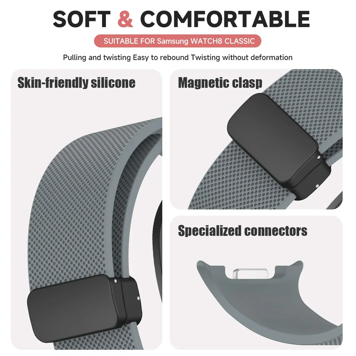 حزام مغناطيسي لساعة سامسونج جالاكسي 8 كلاسيكي 46 ملم بدون فجوات سوار من السيليكون لساعة جالاكسي 8 40/44 ملم سوار ساعة ناعم