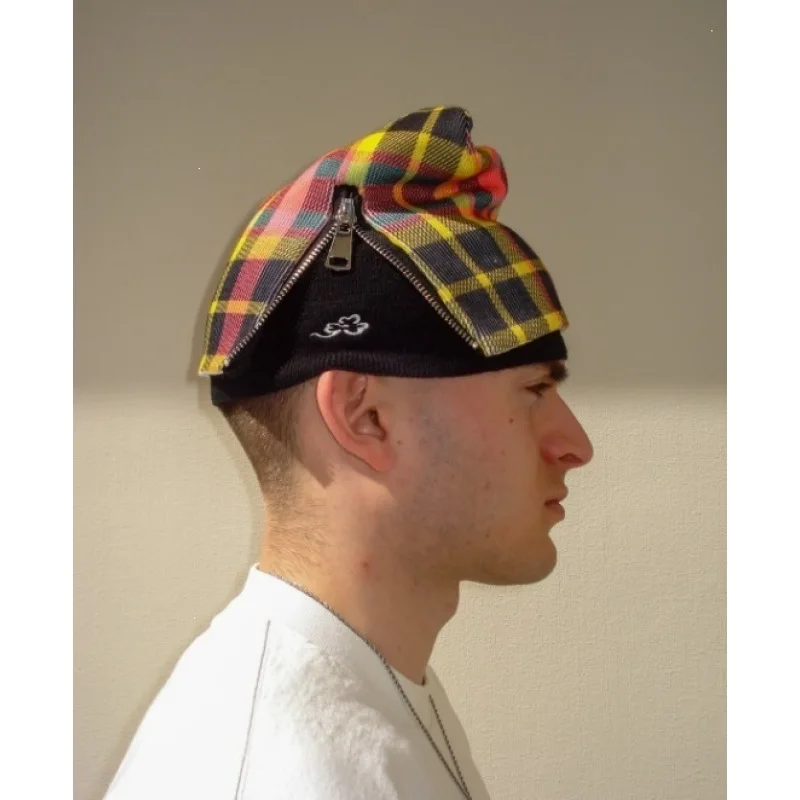 Y2k trendy grid contrasting grid pattern splicing design for men's and women's autumn and winter street headwear cold hat