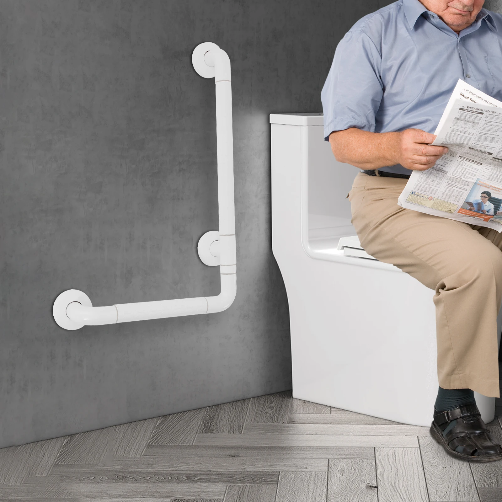 40 x 60 cm L-förmige Haltegriffschiene im Badezimmer, Badezimmer-Sicherheitsstange, Toiletten-Sicherheitsgeländer, 400 kg Tragfähigkeit, für ältere Menschen/behinderte