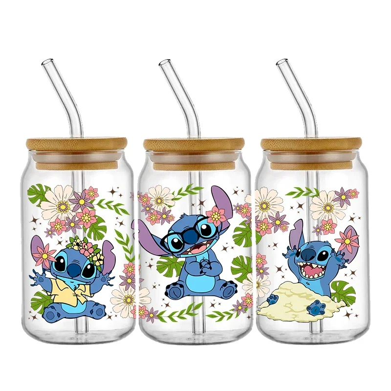 Stitch UV DTF Transfer Stickers Disney Cartoon Cup Wraps For 16oz Glass Libbey Can Selfadhesive Waterproof Decals Stickers DIY