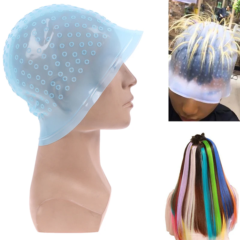 2Pcs/set Silicone Hair Styling Coloring Cap + Hook Needle Color Dye Highlighting Dye Cap