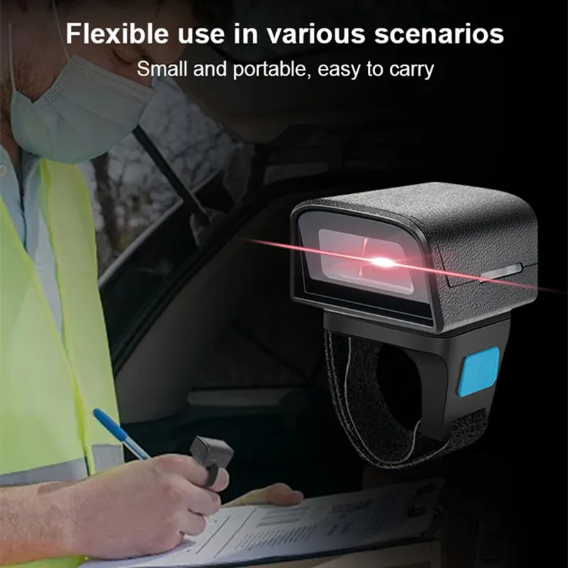 Jooytec Wireless Bluetooth Finger Barcode Scanner 2D 1D Laser QR Code Reader for Warehouse Shop