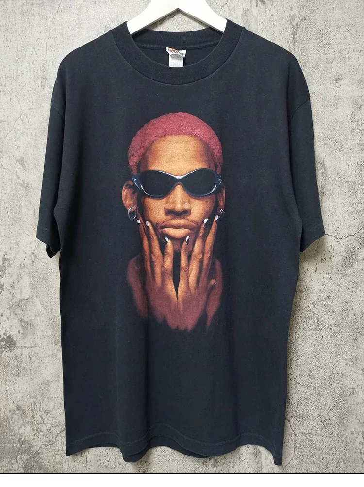 

2025 горячая хлопковая мужская модная брендовая футболка Dennis Rodman's с американским уличным стилем в стиле хип-хоп, большой дизайн с половиной рукавов