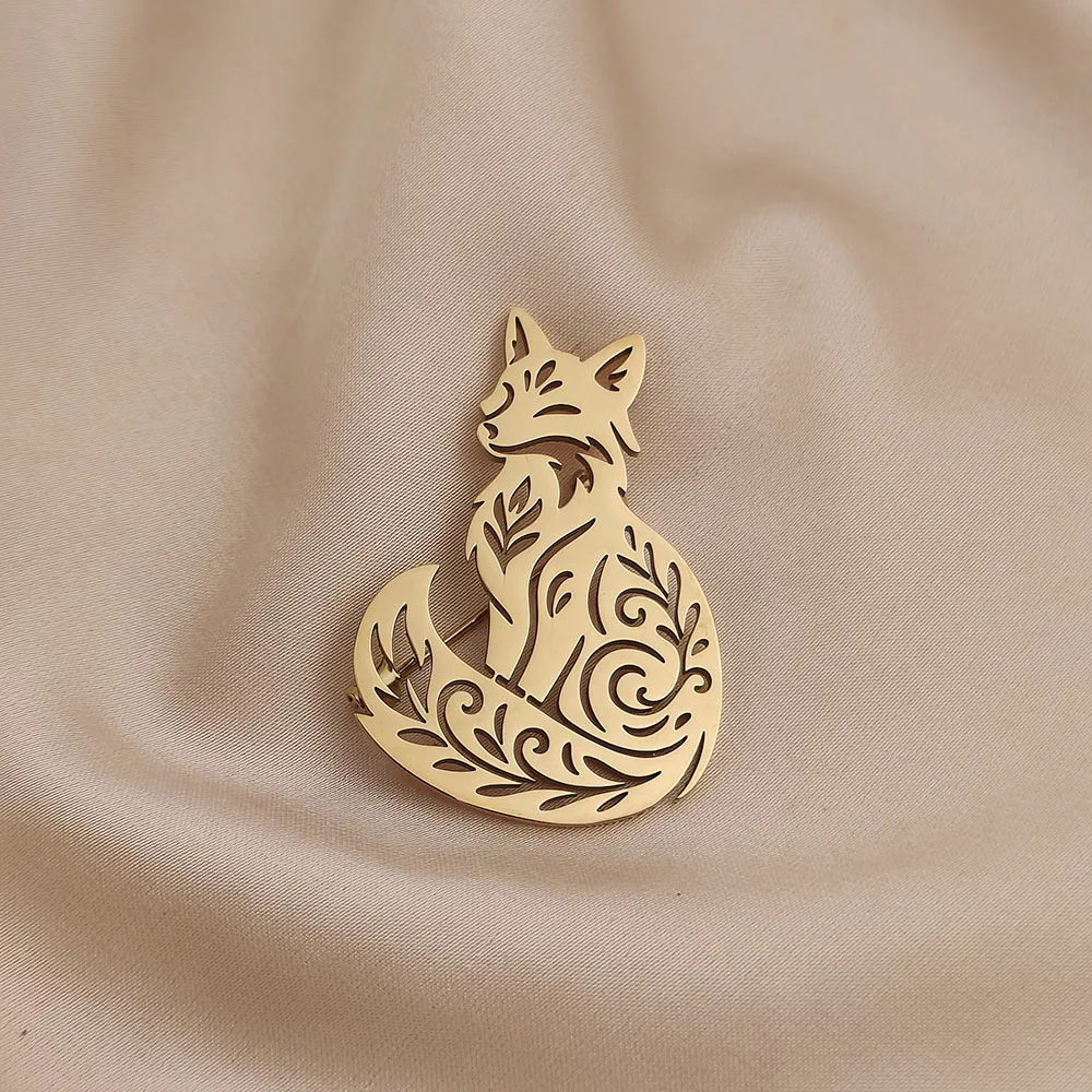 Stainless Steel Tribal Fox Silhouette Lapel Pin, Celtic Style Animal Brooch, Suit & Casual Outfit Accessory