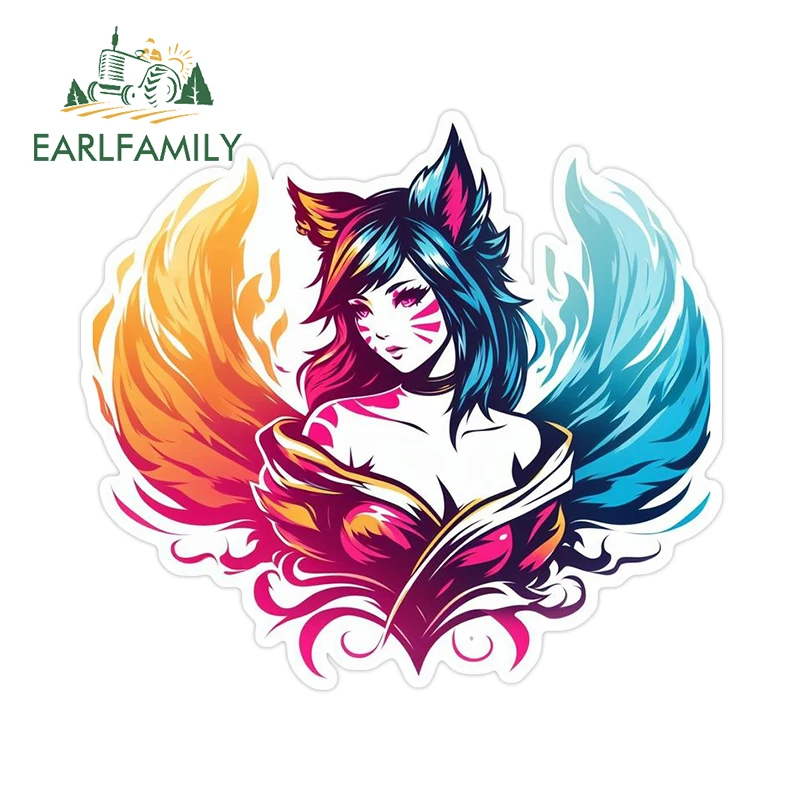 EARLFAMILY 13cm × 11.8cm Colorful Ahri Cool Car Stickers Fascinating Character Design Decals Vinyl Car Accesorios Para Auto