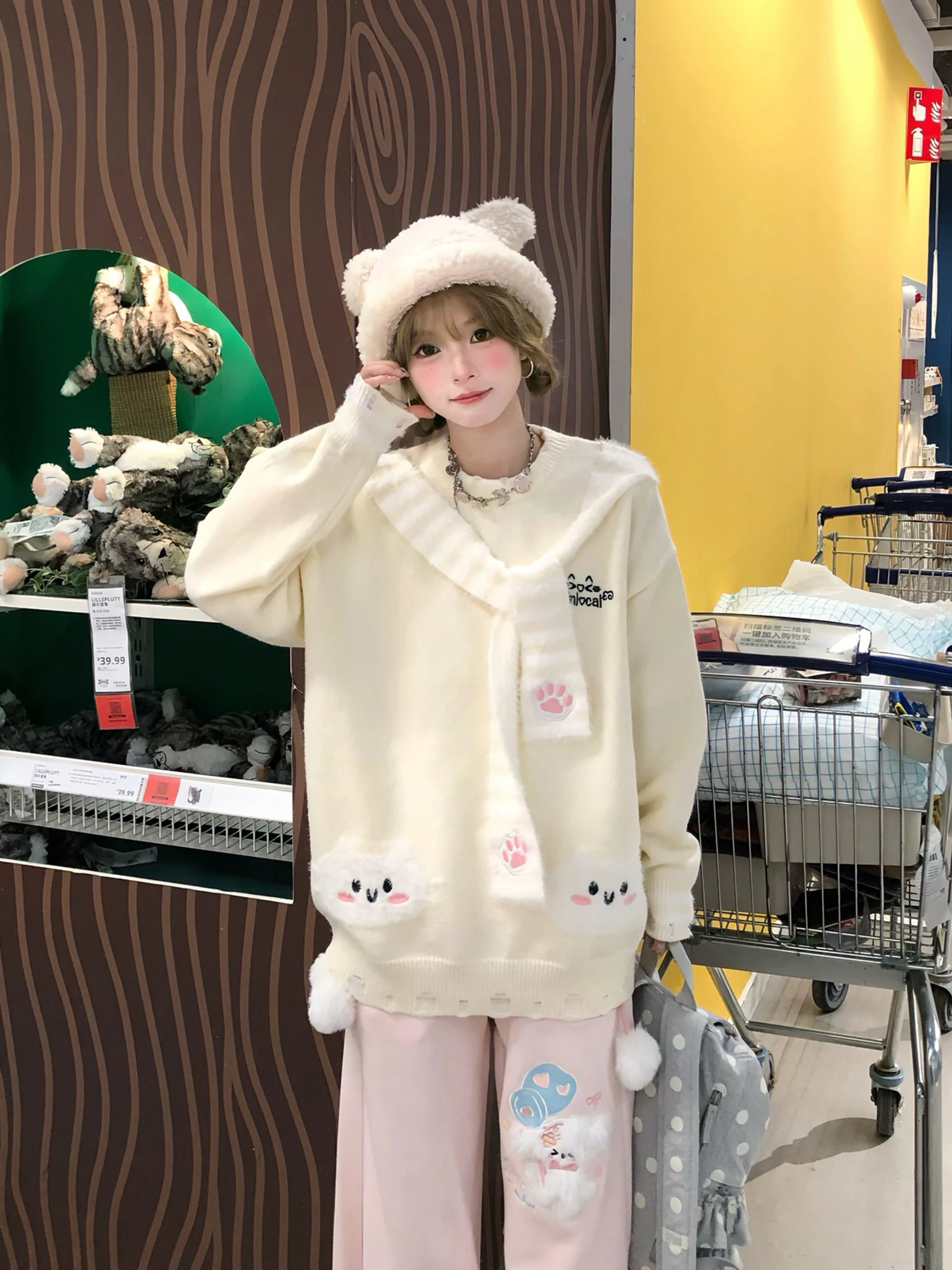 

Оригинальный осенне-зимний милый женский вязаный свитер с вышивкой, шарф с галстуком, свободный ленивый слей, модный ветер для поездок на работу