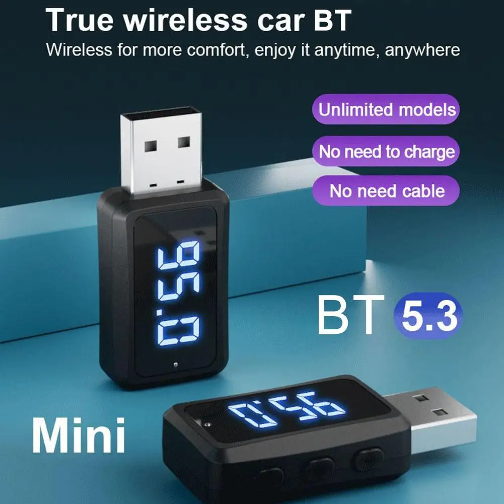 Car Bluetooth 5.3 Mini Usb Transmitter Receiver With Led Display Handsfree Call Car Kit Auto Wireless Audio For Fm Radio V8q6