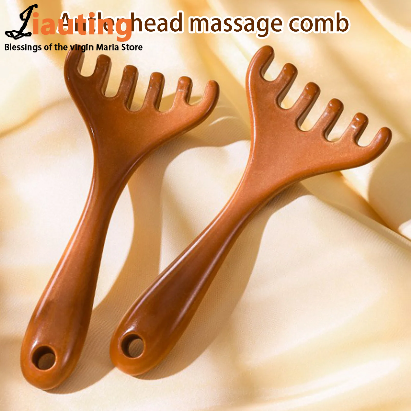 1PC Imitation Sandalwood Six-tooth Long Handle Body Massage Comb Multi-functional Meridian Massage Neck Scalp Facial Scraping