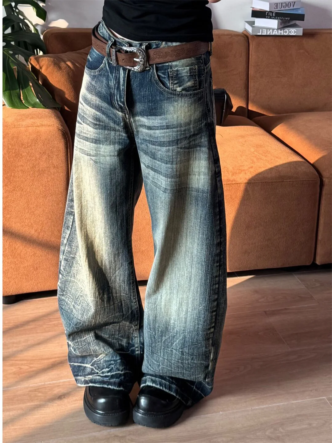 

Summer 2026 High Waist Wide Leg Jeans Women's Loose Fit Vintage Faded Floor-Length Slimming Denim Pants Casual Straight Zipper