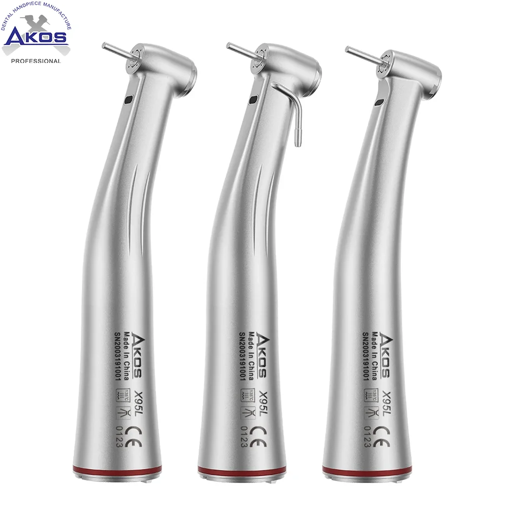 

Dental 1:5 Increasing Red Ring Contra Angle Low Speed Quattro Water Spray Push Handpiece With Optic Fiber For E-TYPE Motor