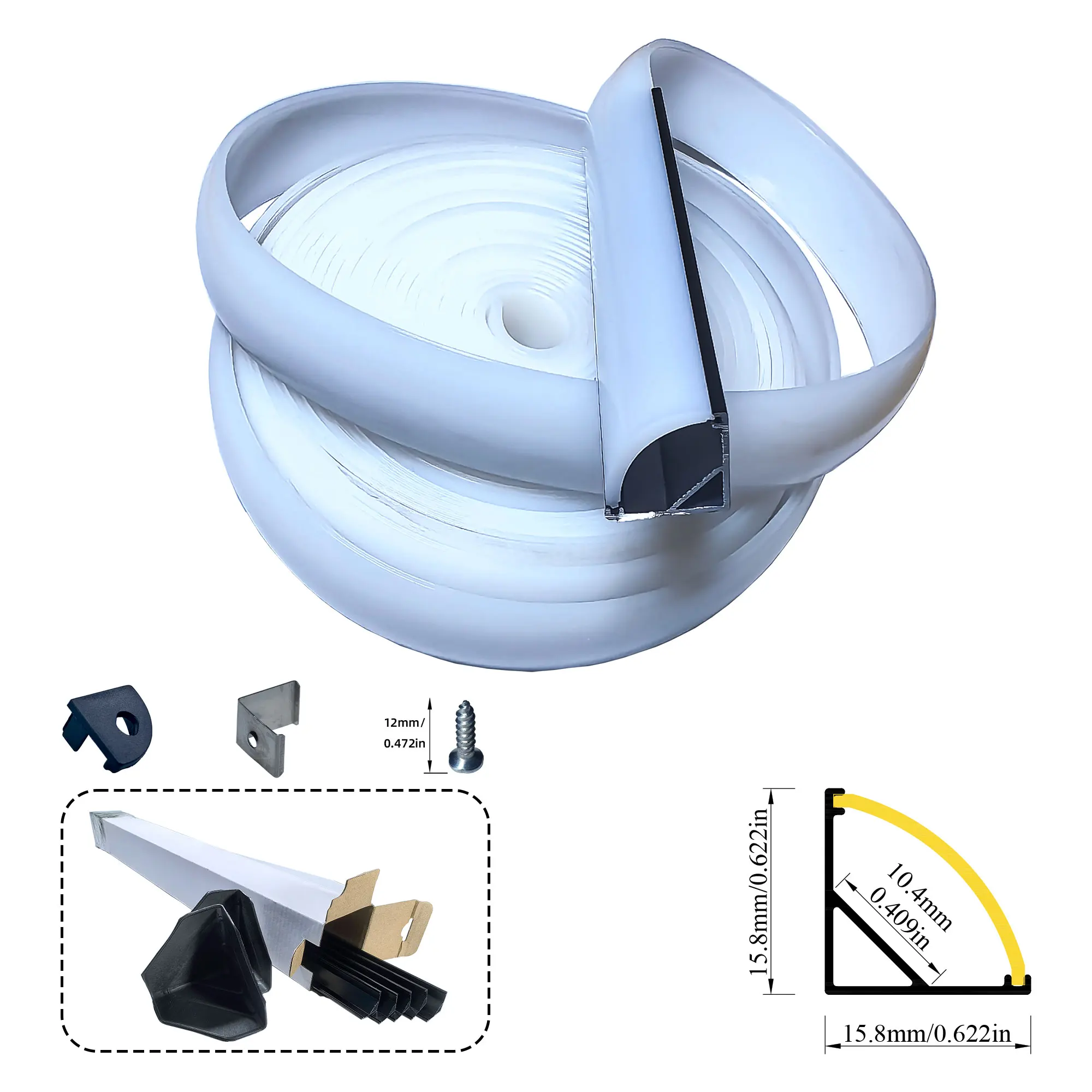 

LED Aluminum Profile Channel with Replaceable Silicone Diffuser Cover Flexible Bendable 1-5m White for Strip Light