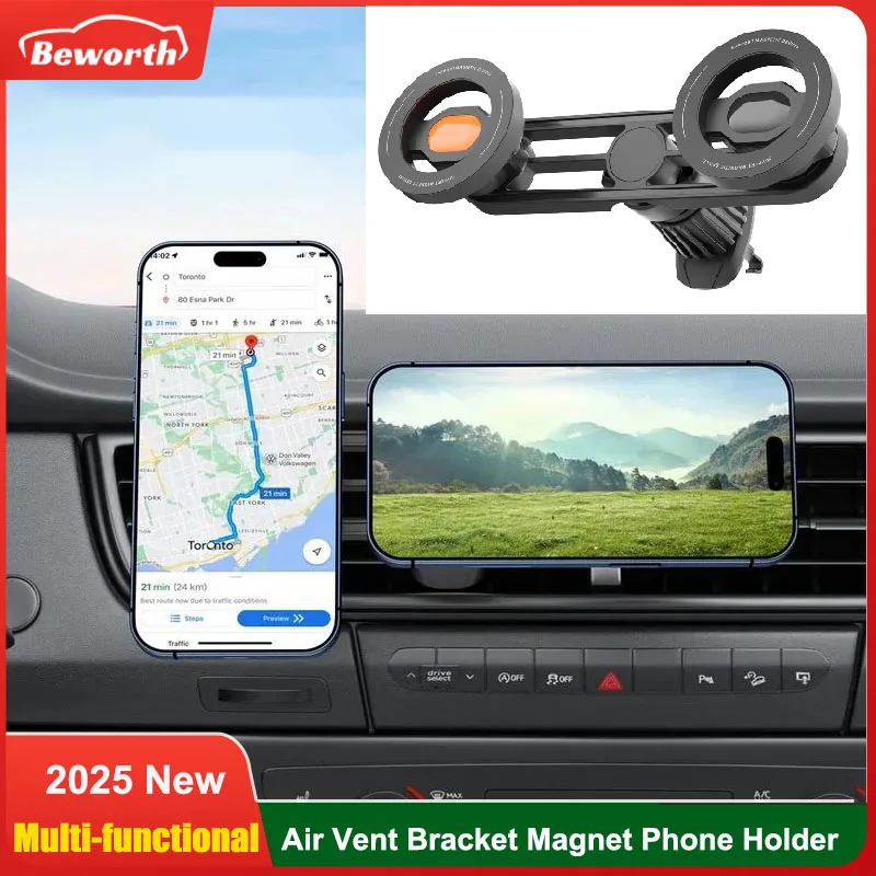 Air Vent Bracket Magnet Phone Holder Magnetic Multi-functional with 2 Phone Mounts Car Smart Phone Stands for Magsafe iPhone 16