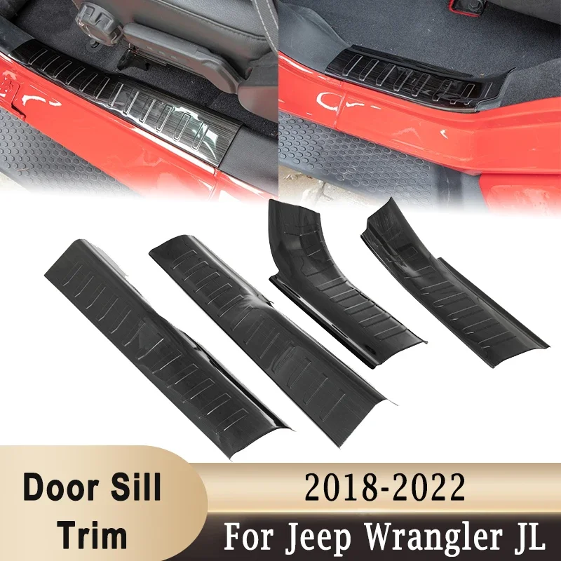 

4Pcs Door Sill Trim Plate Cover Protectors for Jeep Wrangler JL 2018-2022 Stainless Steel Inner Threshold Entry Guards