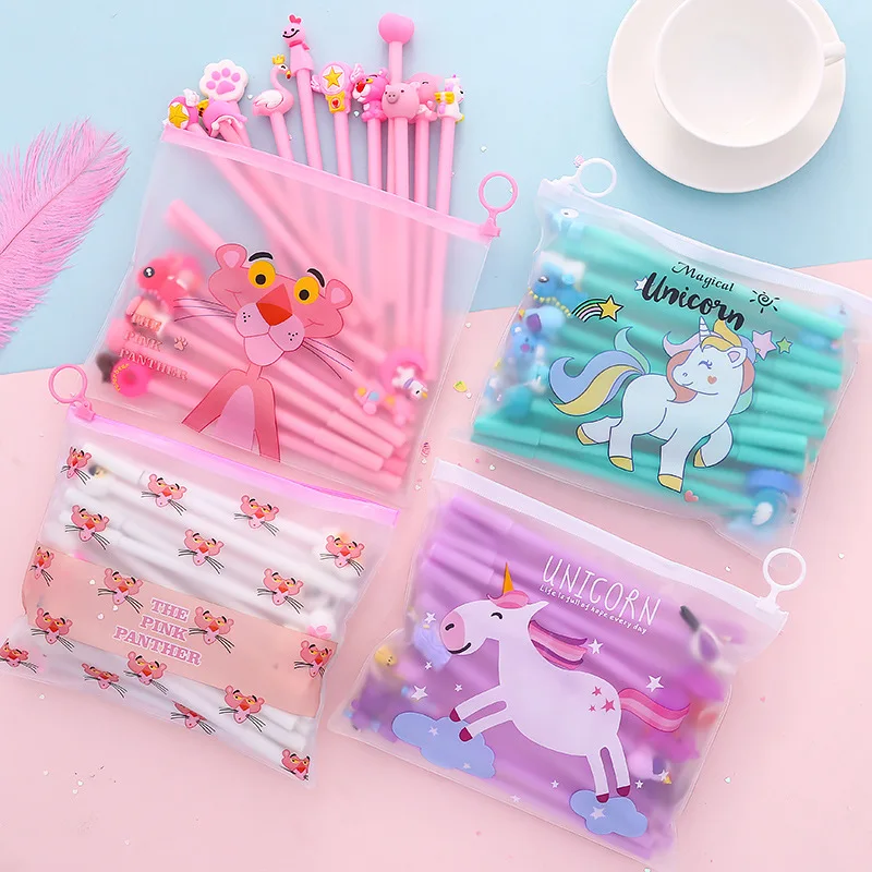 Imagem -04 - Bonito dos Desenhos Animados Unicórnio Gel Pen Kawaii Pen Bolsa Tinta Preta Escritório Papelaria Material Escolar Estudante Escrita Canetas 0.5 mm 20 Pcs por Lote